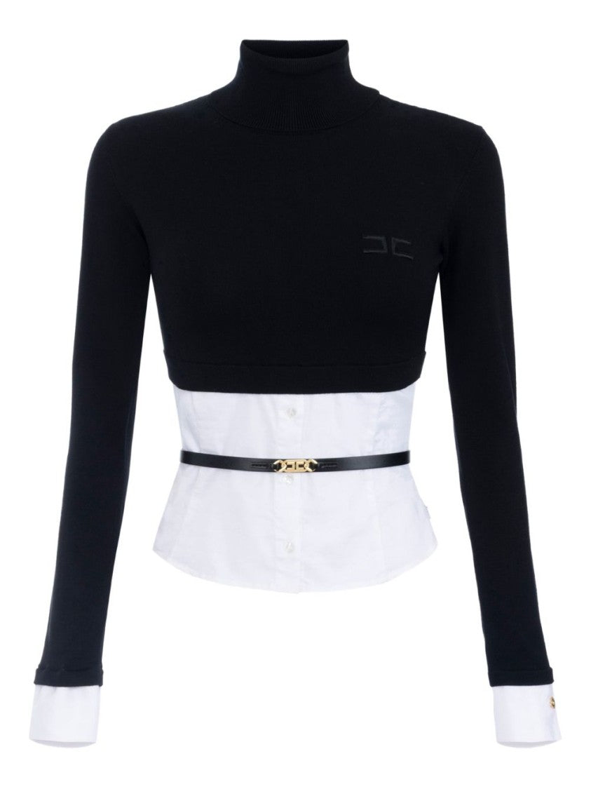 Elisabetta Franchi Layered Turtleneck Sweater With Shirt-Style Base