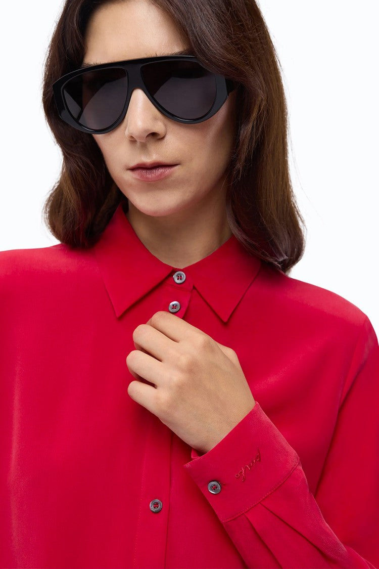 Pinko Raspberry Classic-Collar Silk Shirt