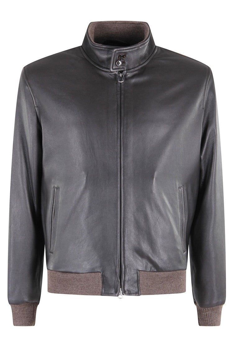 Hcr Kansas Leather Jacket With High Collar And Two-Slider Zipper