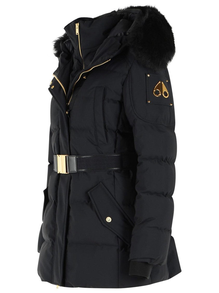 Moose Knuckles Padded Black Nylon Blend Parka With Removable Fur Insert