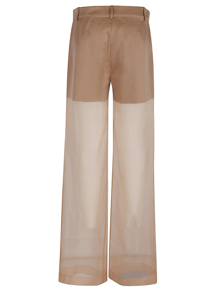 Pinko Wide-Leg Trousers With Semi-Sheer Panel In Linen Blend