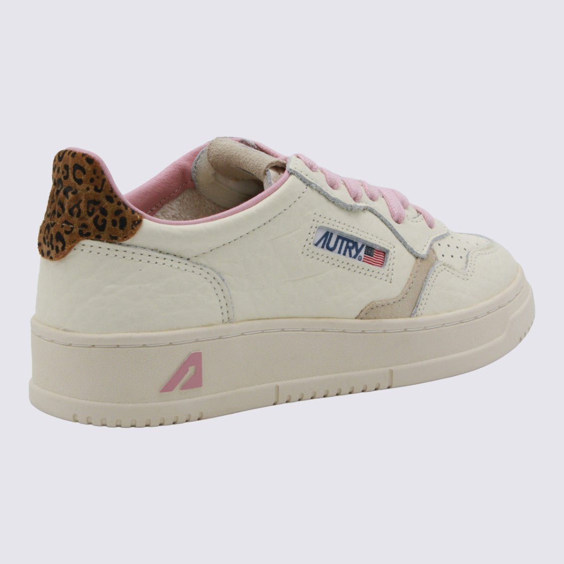 Autry Off-White Leather Low-Top Sneakers With Leopard Print Accent