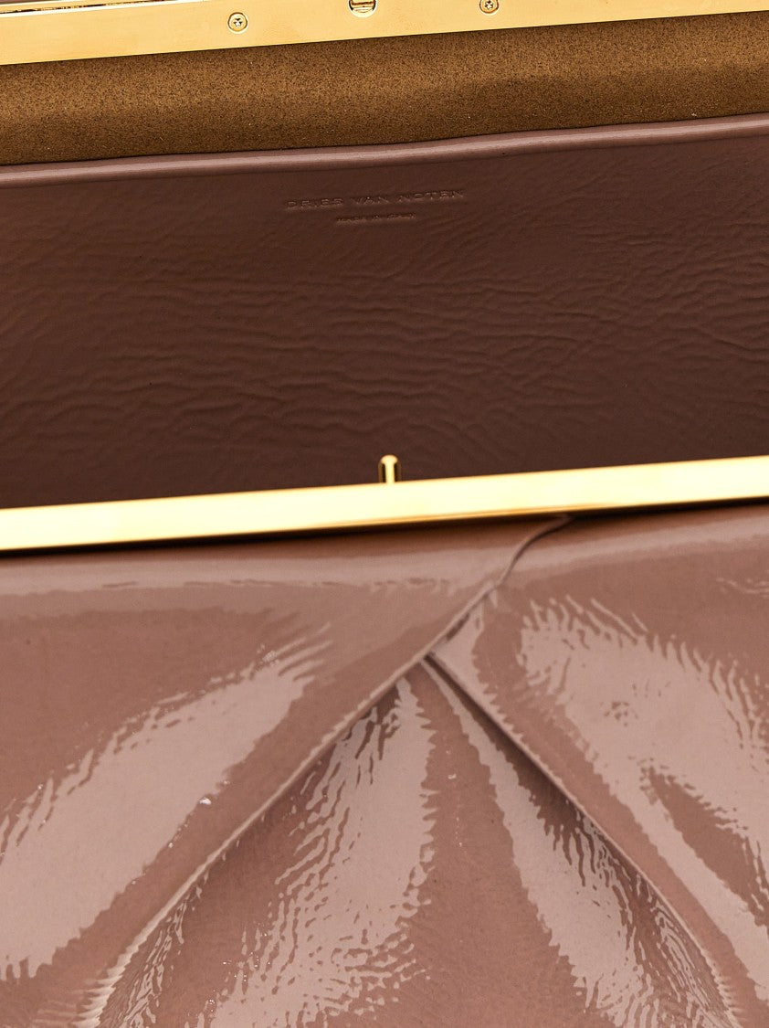Dries Van Noten Maxi Pleated Patent Leather Clutch