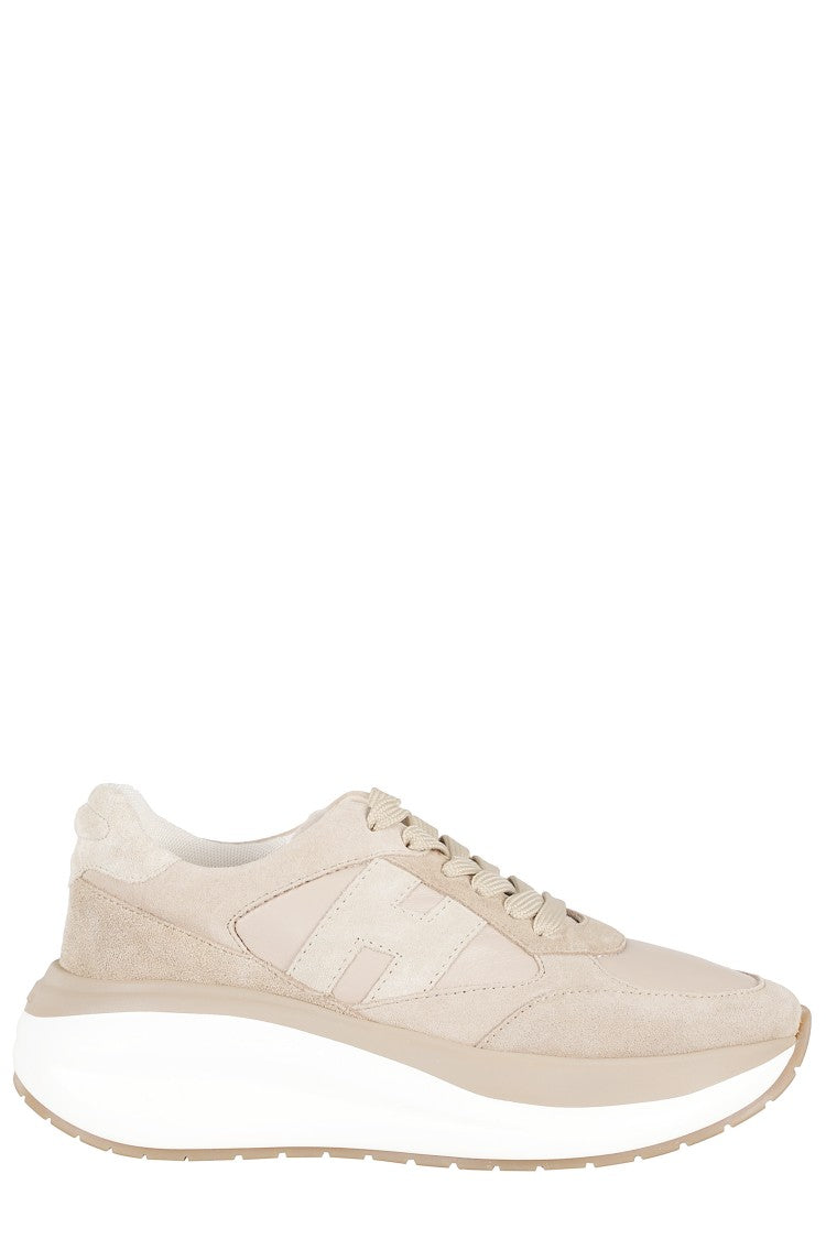 Hogan Brown H Lace-Up Side-Logo Leather Sneakers