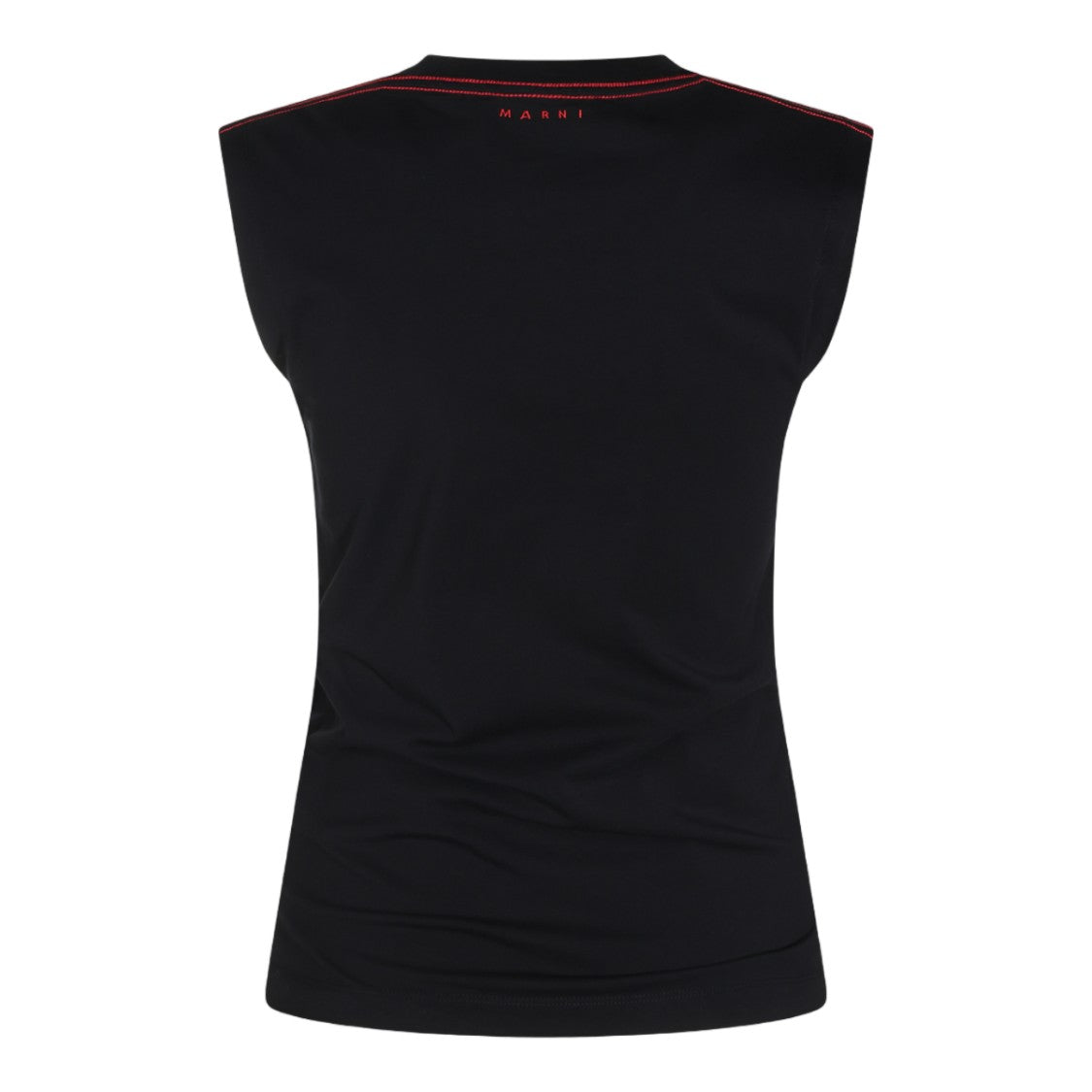 Marni Fitted Black Sleeveless Top With Padded Shoulders And Embroidered Motifs