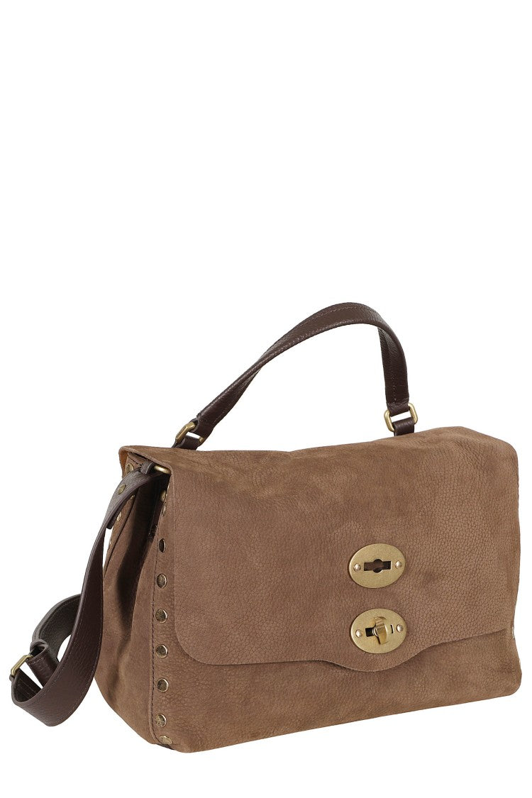 Zanellato Postina Jones Nubuck Handbag With Double Twist Lock And Adjustable Strap