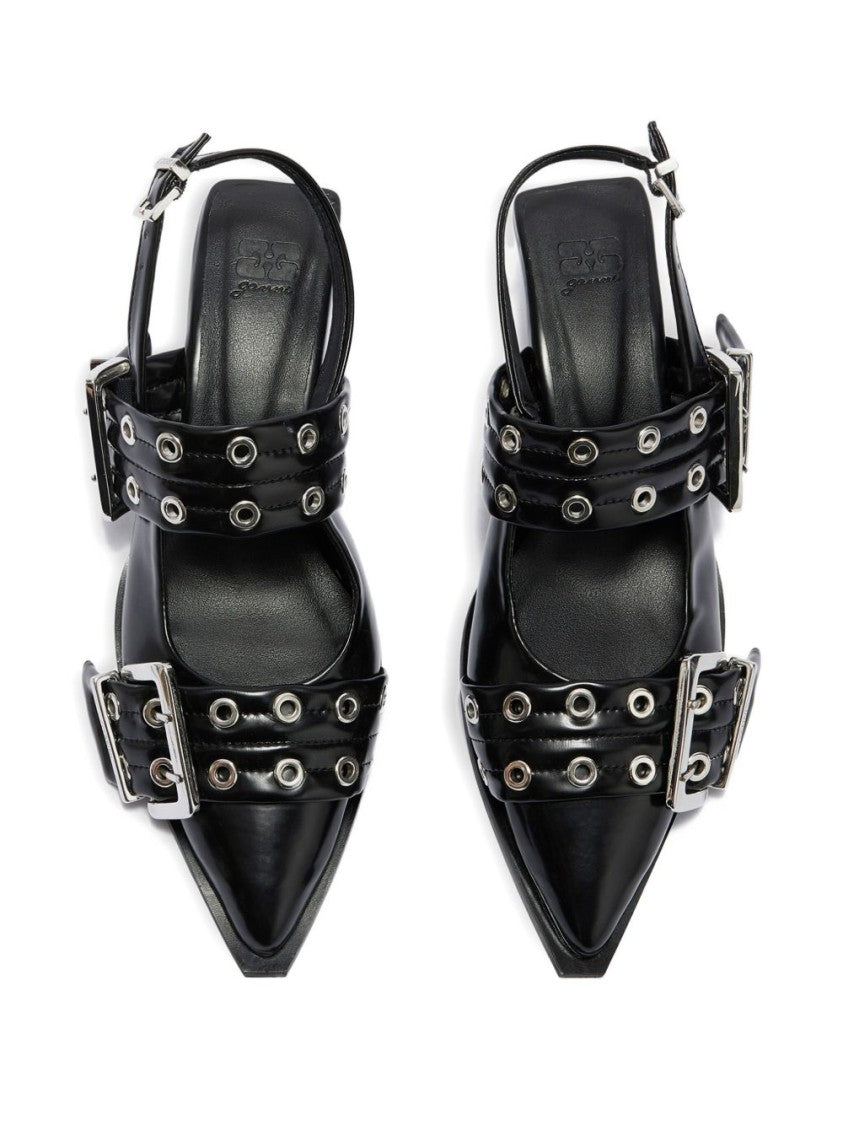 Ganni Pointed Toe Flats With Wide Straps