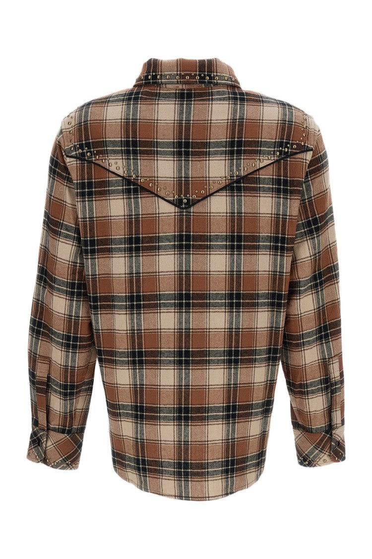 Parosh Multicolor Plaid Studded Cotton Western Shirt
