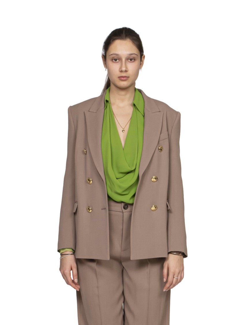 Elisabetta Franchi Double-Breasted Gold-Button Tailored Blazer