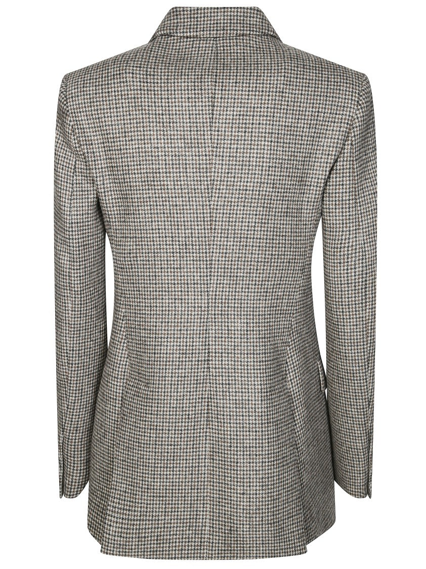 Parosh Double-Breasted Houndstooth Jacket With Structured Silhouette