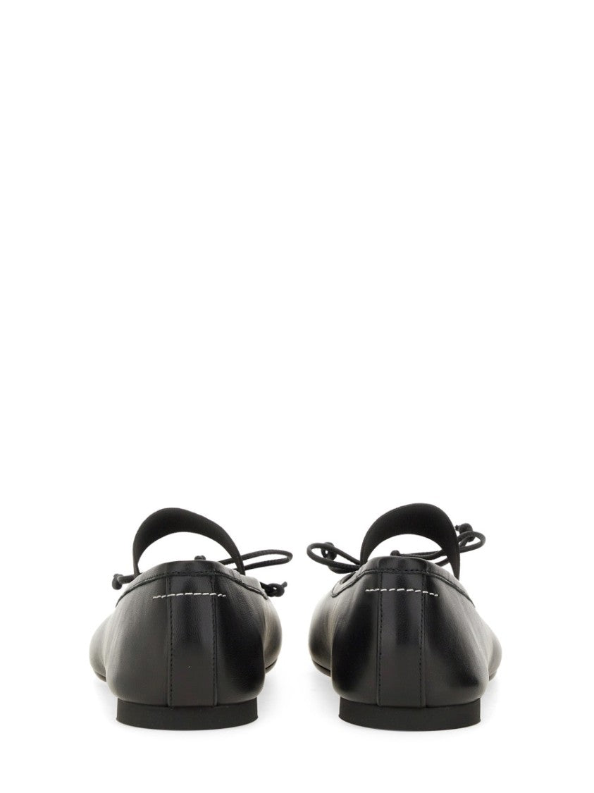 Mm6 By Maison Margiela Anatomic Rounded Toe Bow Leather Flats