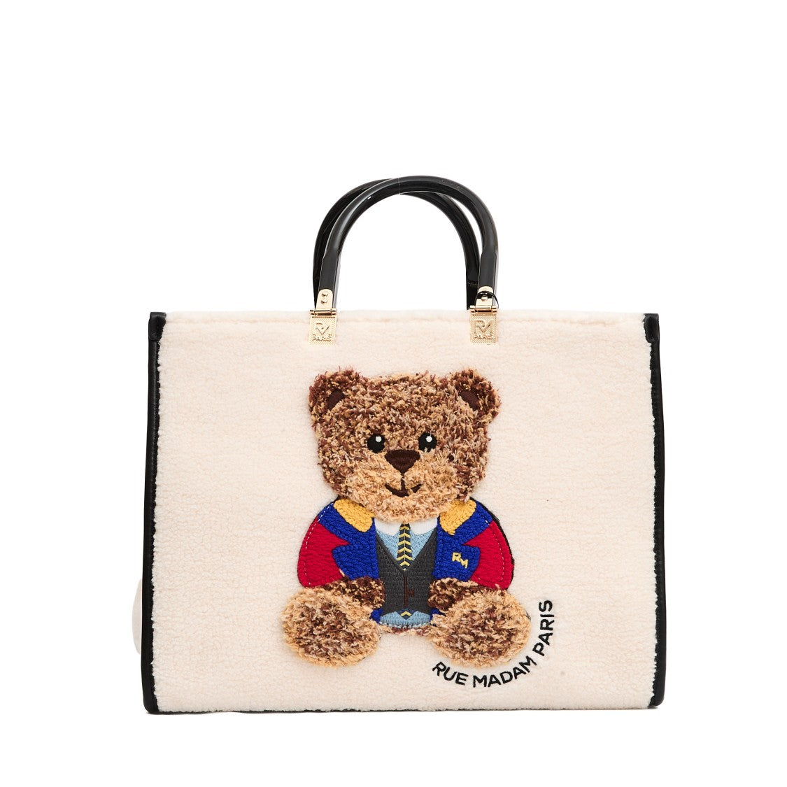 Rue Madame Tote Bag With Embroidered Teddy Bear And Creamy Teddy Texture