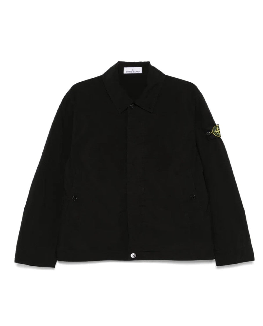 Stone Island Black Smooth-Finish Jacket With Classic Collar