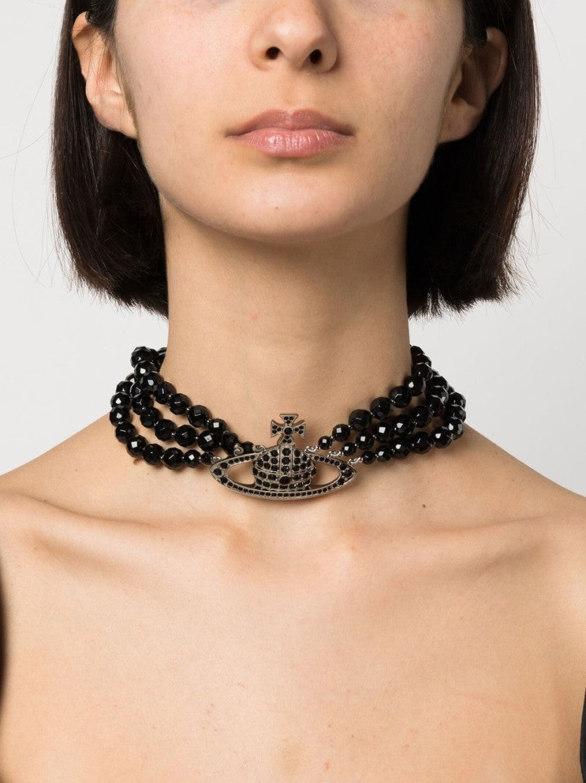 Vivienne Westwood Silver-Tone Orb Crystal Layered Bead Necklace