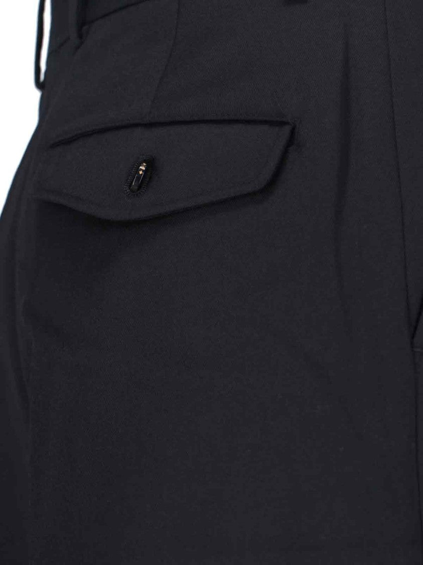 Tonywack Wide-Leg Black Wool Blend Trousers With Pleated Front