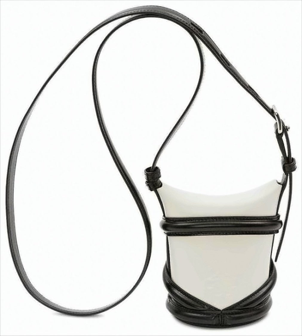 Alexander Mcqueen Structured White Shoulder Bag With Black Trim
