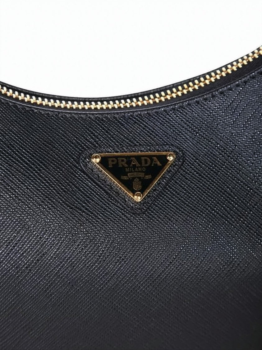 Prada Textured Leather Shoulder Bag With Gold-Tone Chain Detail