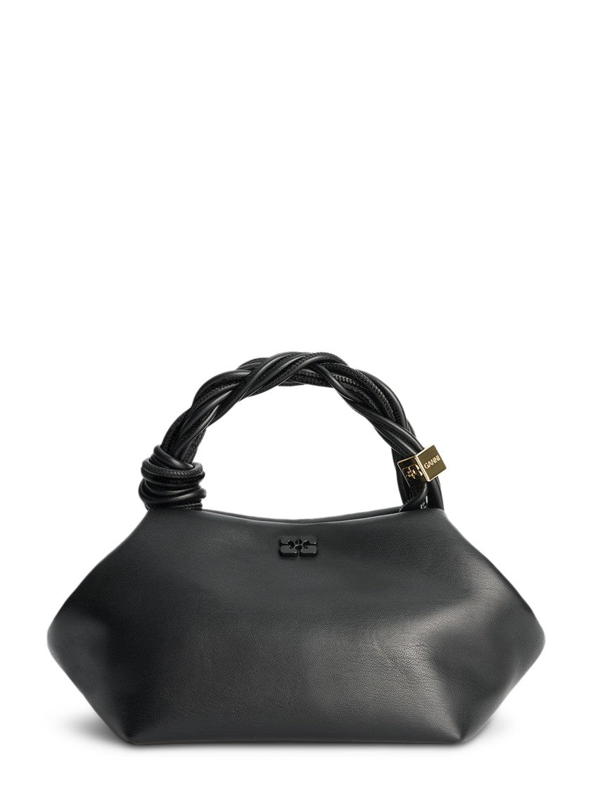 Ganni Black Bag With Twisted Handle And Gold Accents