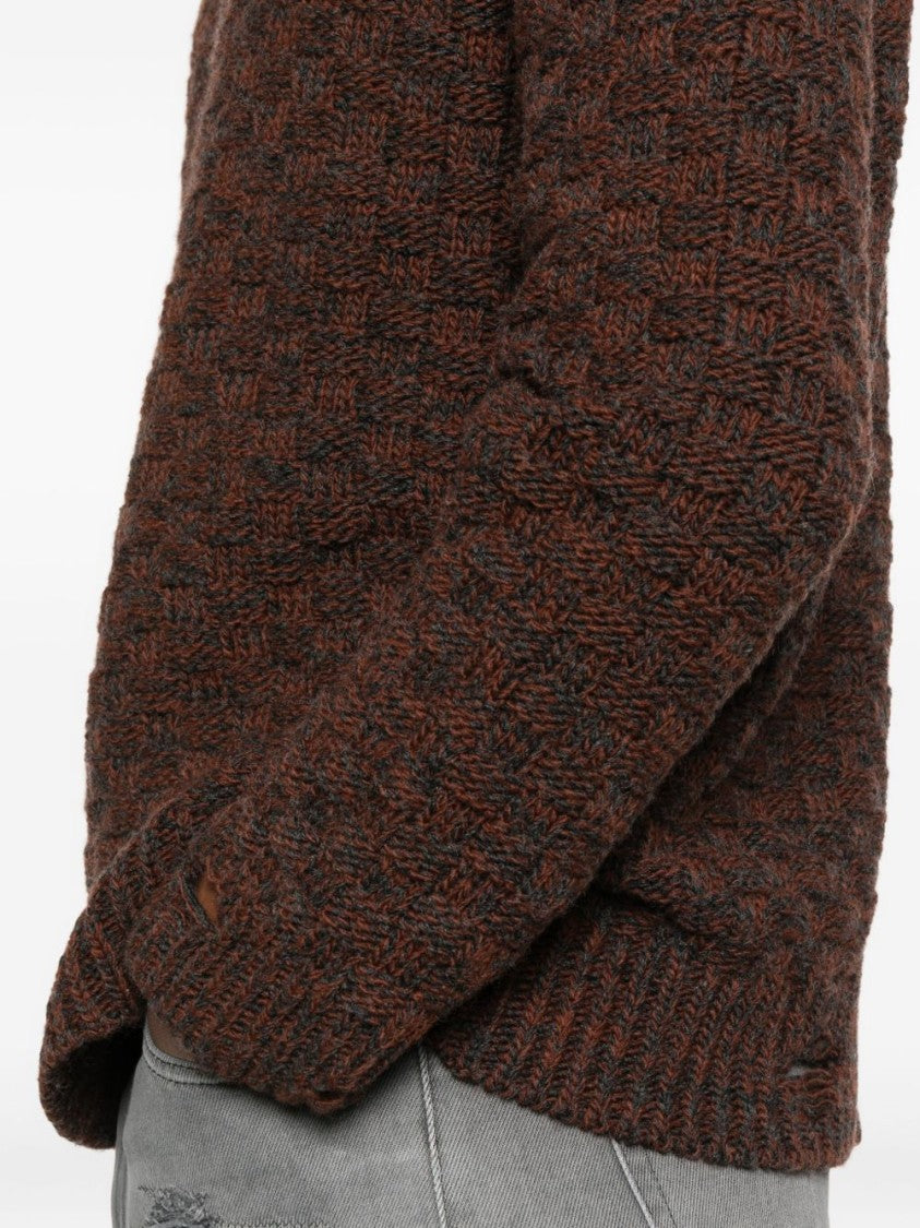 Mm6 By Maison Margiela Textured Knit Brown Crewneck Sweater