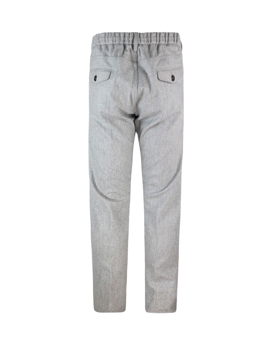 Eleventy Light Grey Melange Wool-Cashmere Pleated Casual Pants