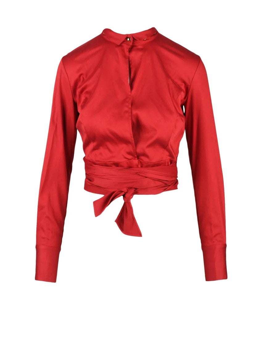 Elisabetta Franchi Red Lycra Elastane Cropped Shirt With Sash