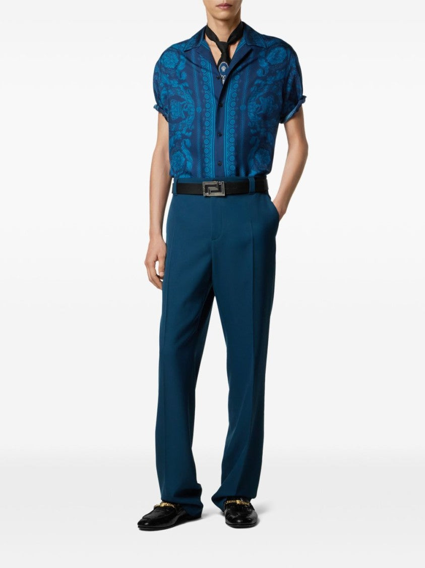Versace Baroque Pattern Short-Sleeve Shirt With Camp Collar