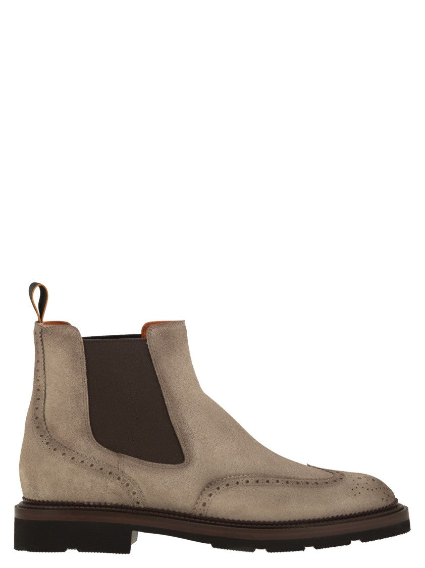 Santoni Chelsea Brogue Suede Ankle Boot