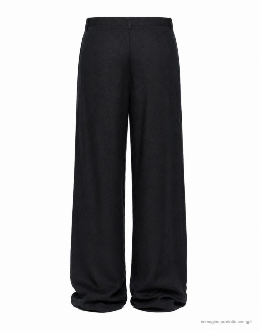 Cellar Door Black Relaxed Fit Owen Linen Trousers