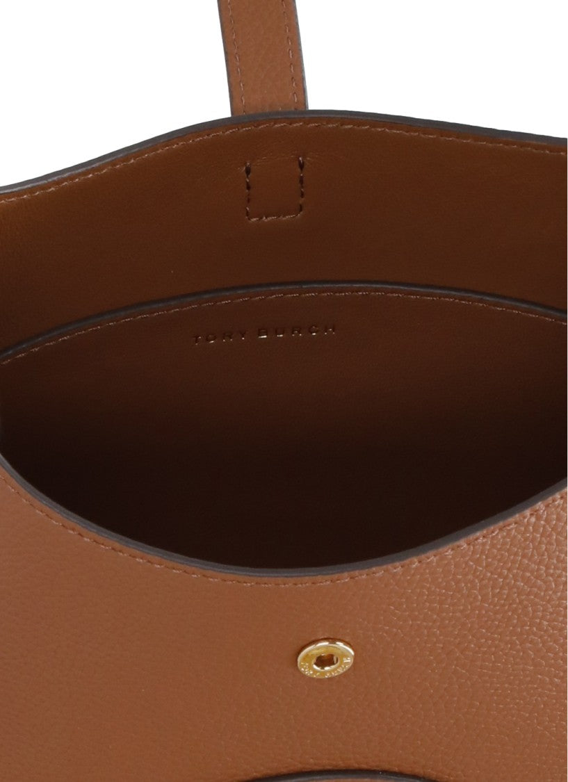 Tory Burch Brown Structured Adjustable Strap Leather Shoulder Bag