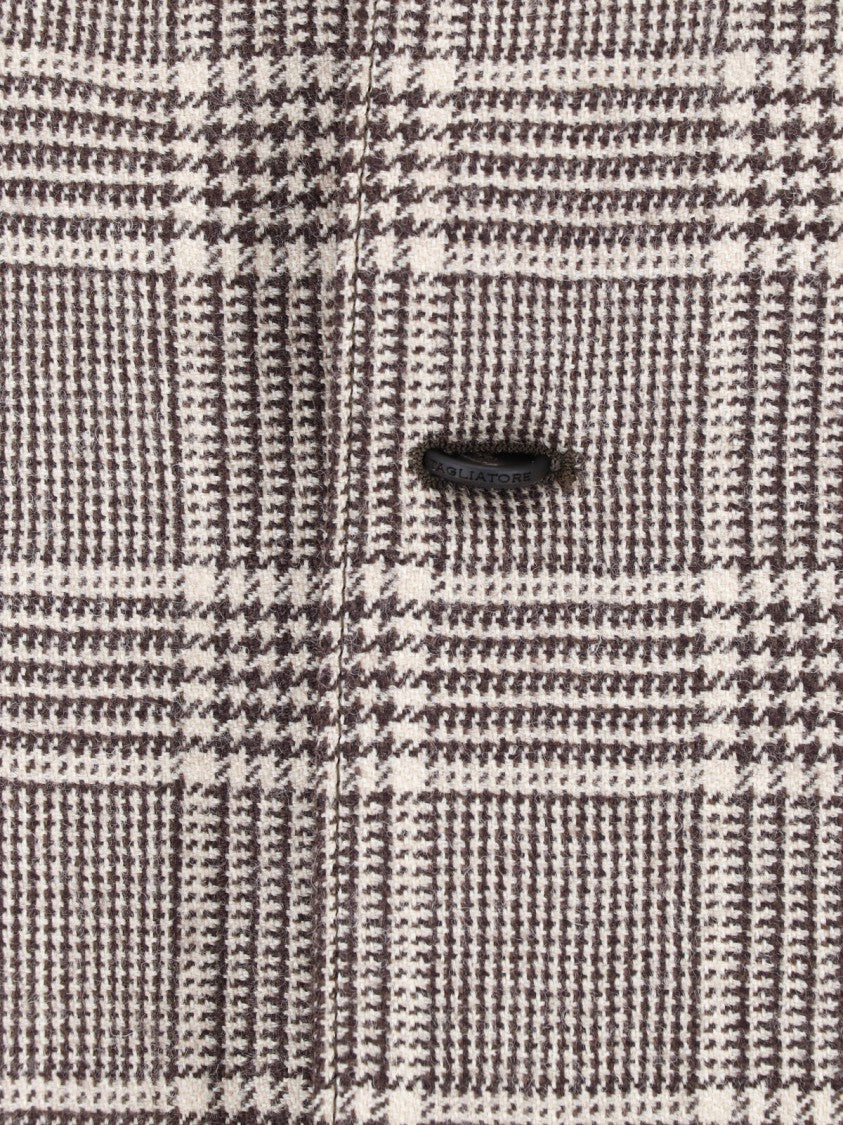 Tagliatore Classic Brown Virgin Wool Checkered Jacket With Button Closure