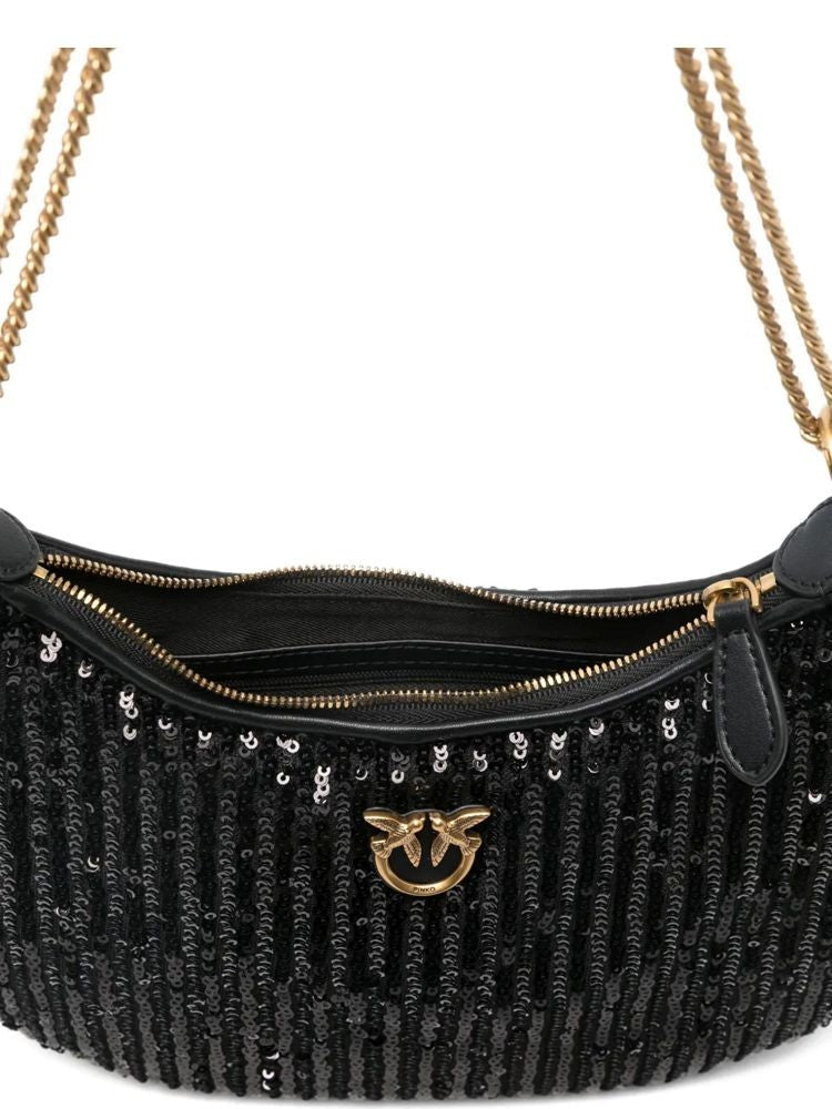 Pinko Crescent-Shaped Mini Shoulder Bag With Sequined Finish