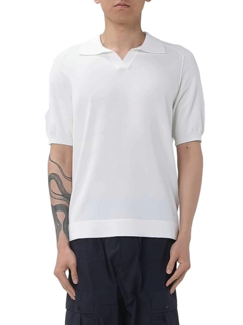 C.P. Company Short-Sleeved Polo Shirt With V-Notch Neckline And Ribbed Cuffs