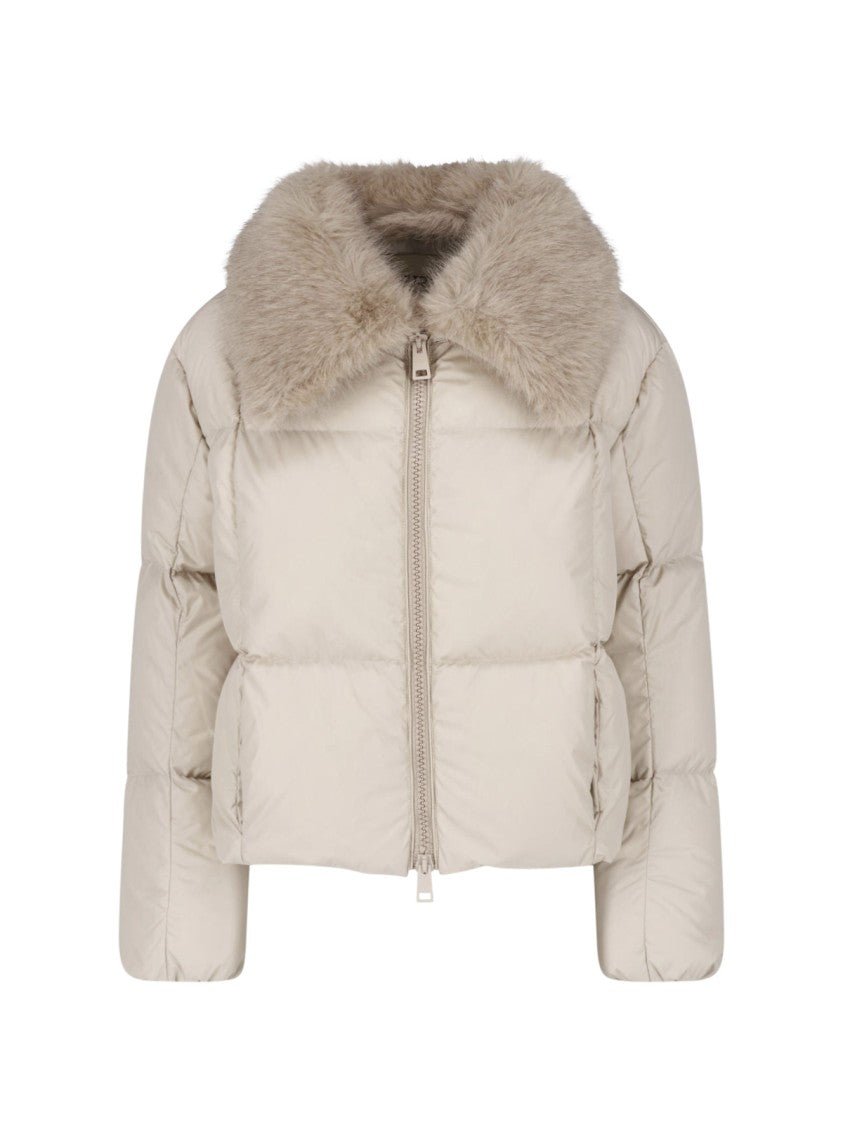 Herno Technical Fabric Padded Jacket With Faux Fur Collar