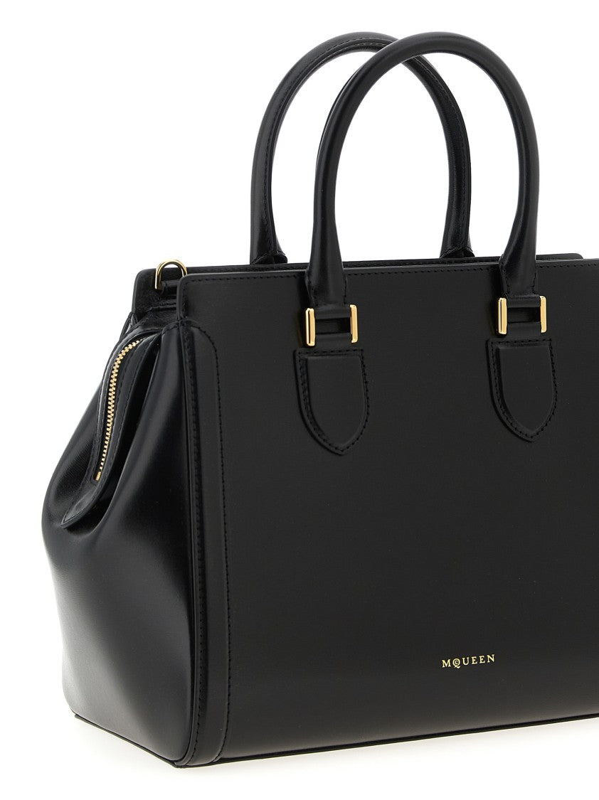 Mcqueen Large Smooth Calf Leather Handbag With Embossed Logo And Adjustable Strap