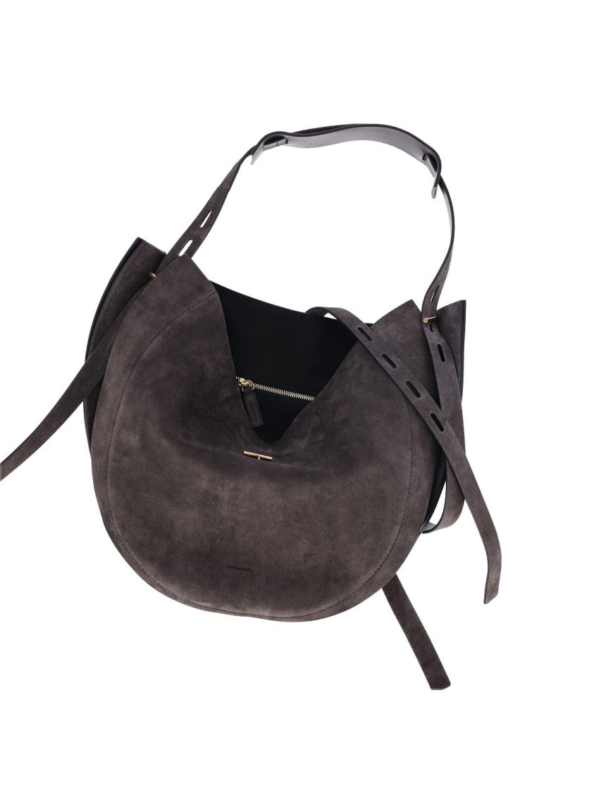 Minobossi Brown Liz Calfskin Suede Top-Handle Shoulder Bag