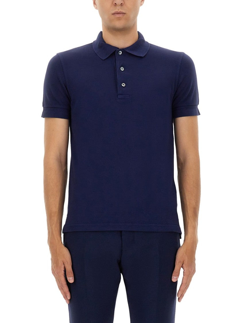 Tom Ford Classic Blue Pique Polo With Button Placket