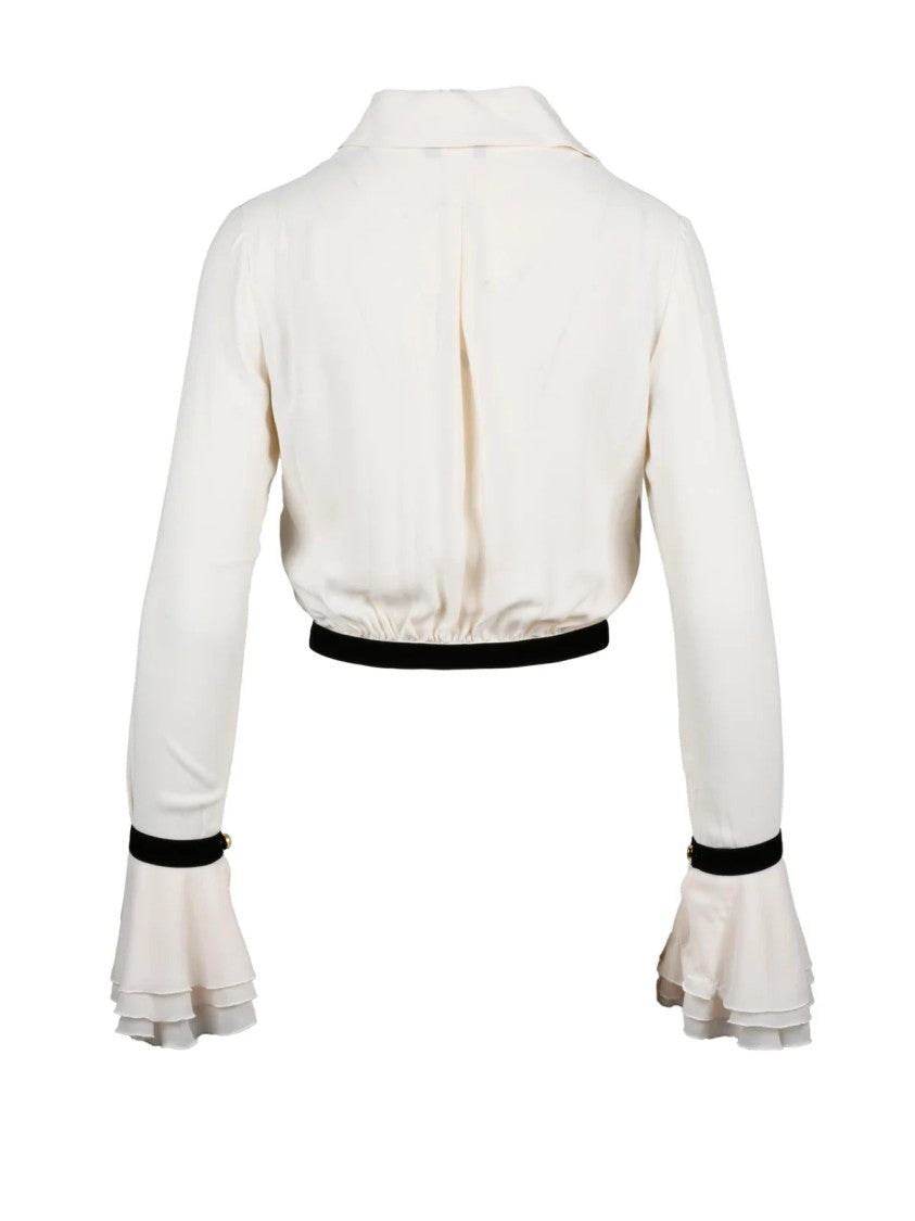 Elisabetta Franchi White/Black Velvet Embroidered Viscose Blouse