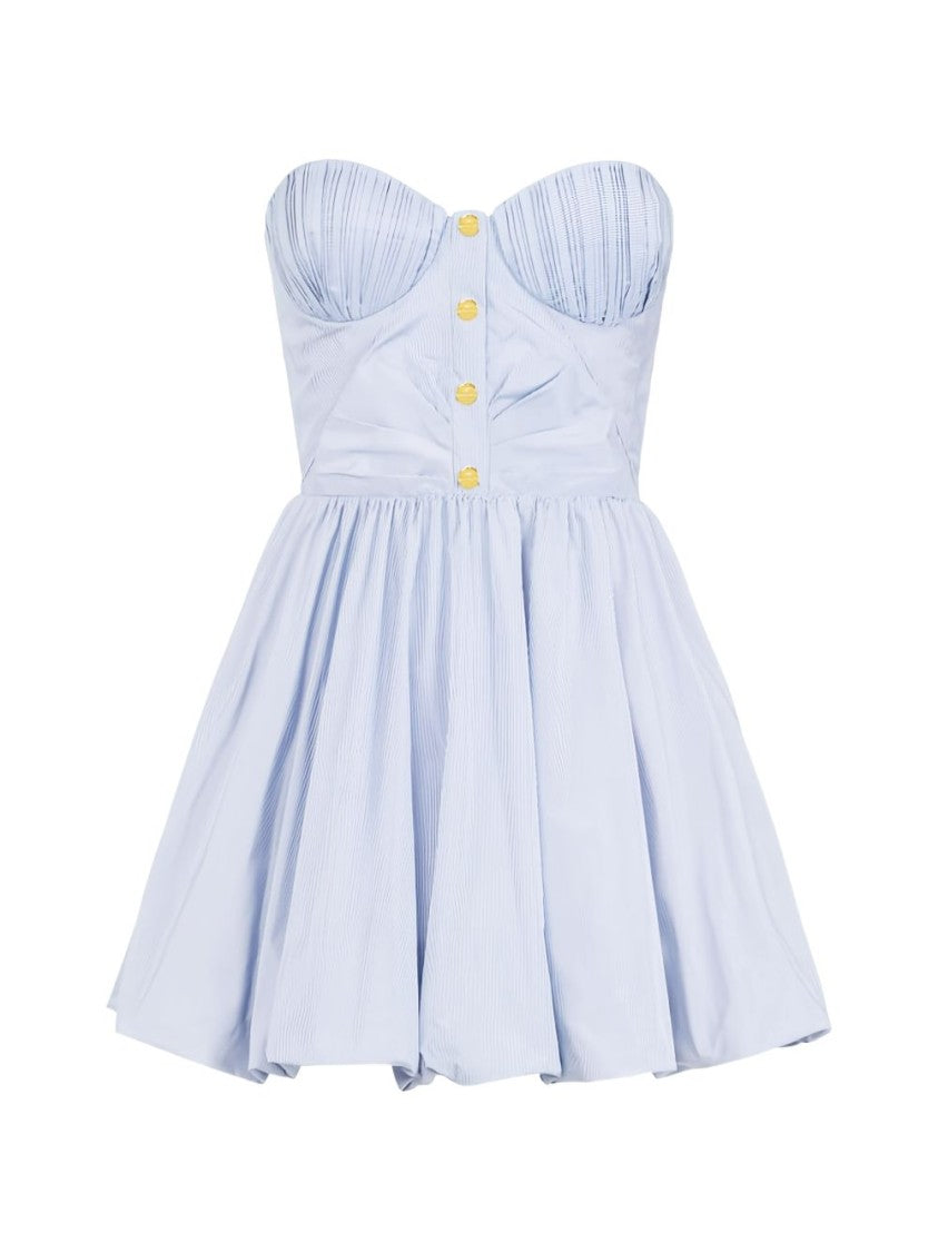 Elisabetta Franchi Oxford Blue Striped Dress With Pleated Skirt And Gold-Tone Accents