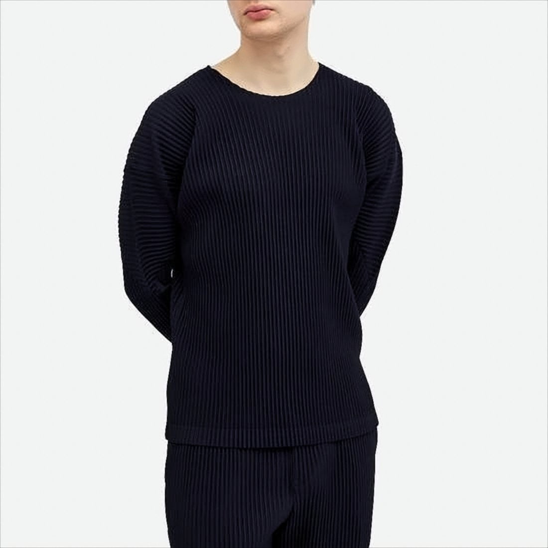 Homme Plissé Issey Miyake Pleated Black Long-Sleeve T-Shirt With Structured Silhouette