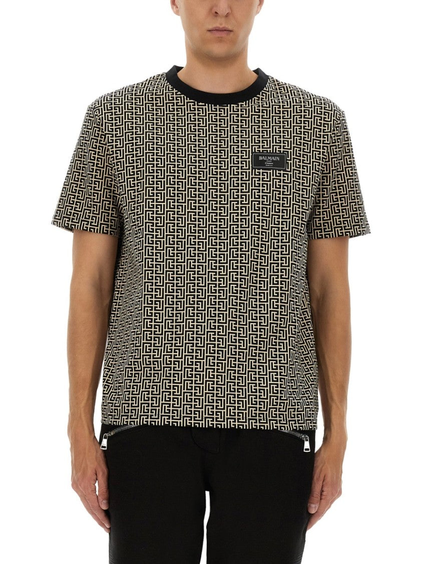 Balmain Geometric Jacquard T-Shirt With Subtle Logo Patch
