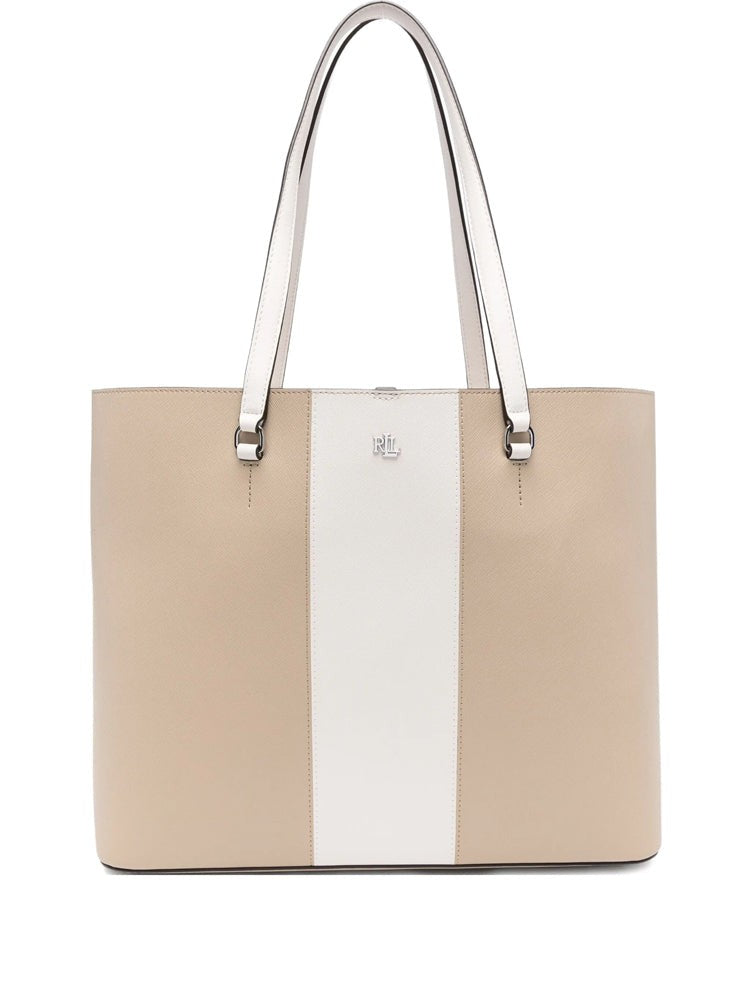 Lauren Ralph Lauren Large Cow Leather Tote With Color-Block Design