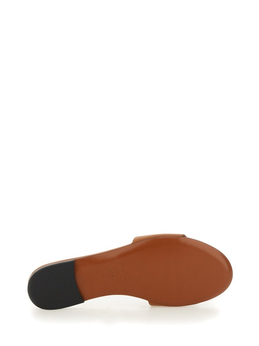Fendi Flat Cut-Out Logo Leather Slide Sandals