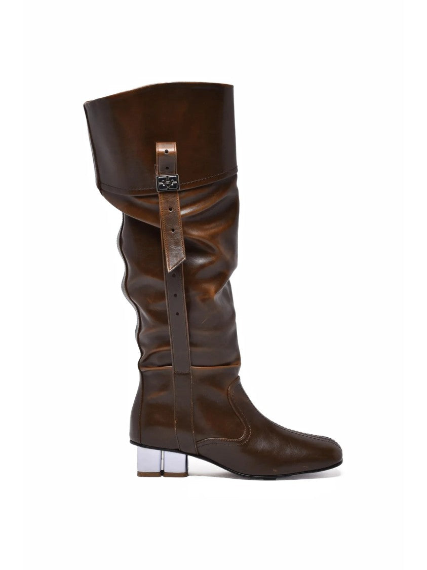 Ganni Brown Rubber Geometric Boots