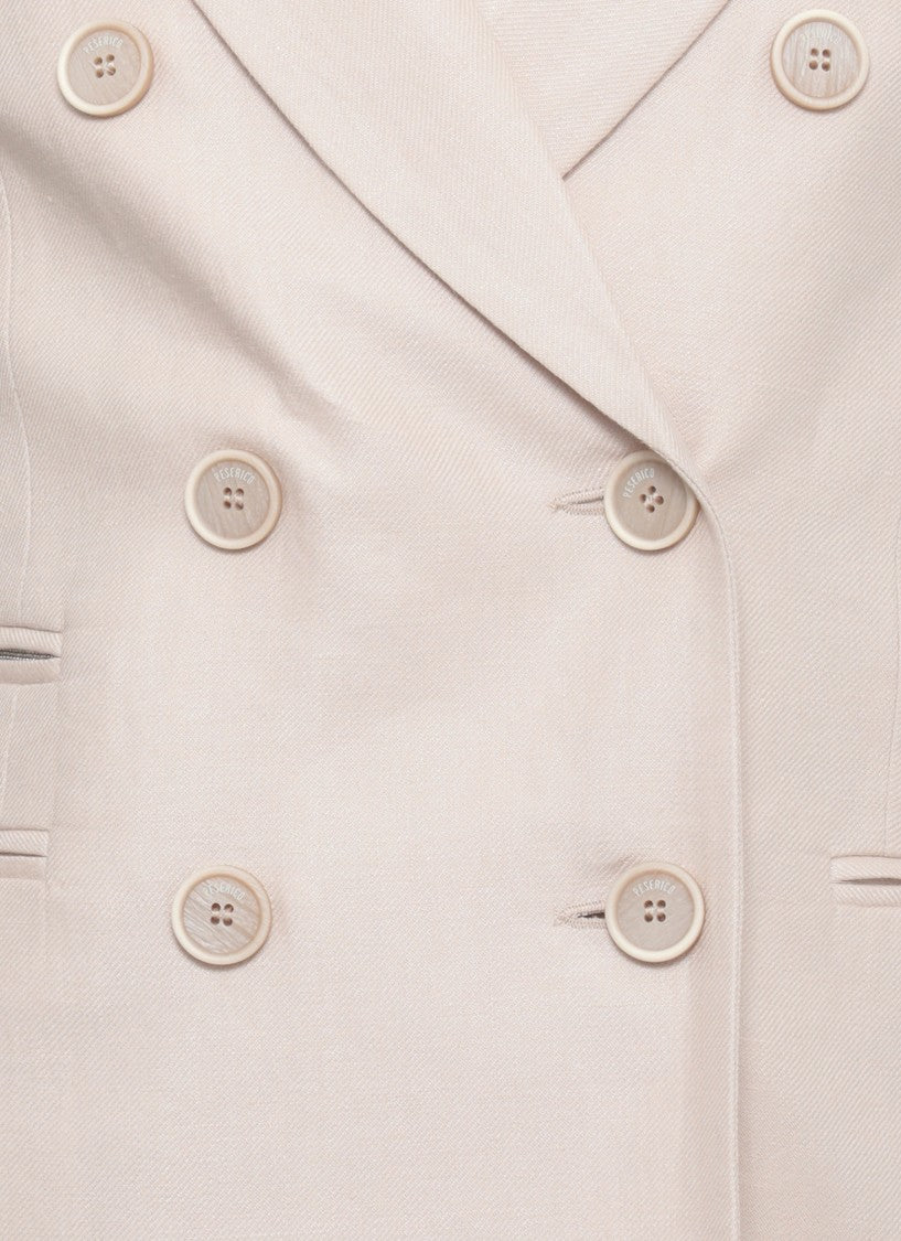Peserico Beige Linen Double-Breasted Blazer