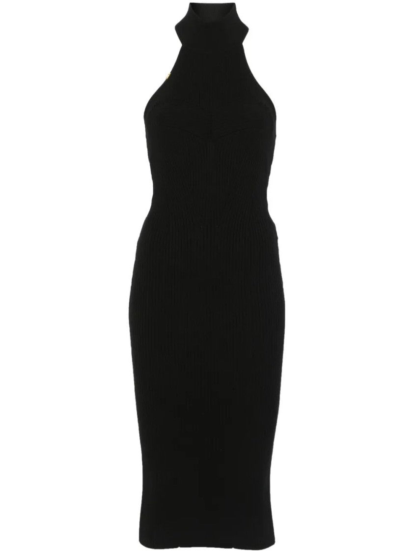 Elisabetta Franchi Ribbed Knit Dress With High Neckline