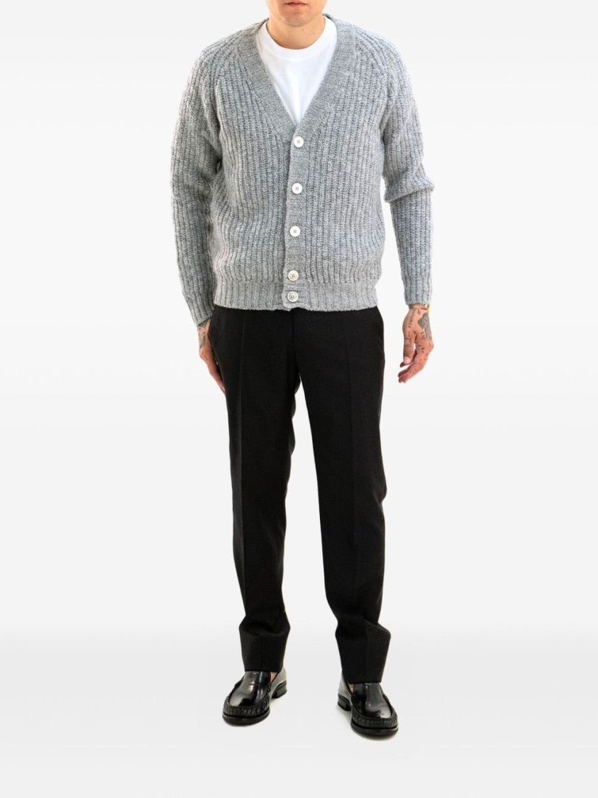Zanone Buttoned Grey Ribbed V-Neck Cardigan