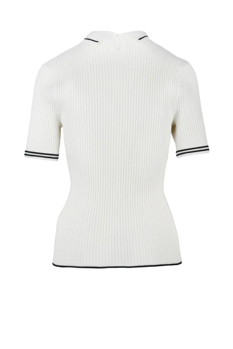 Tommy Hilfiger Beige Ribbed Knit Cotton Viscose Polyamide Silk Top