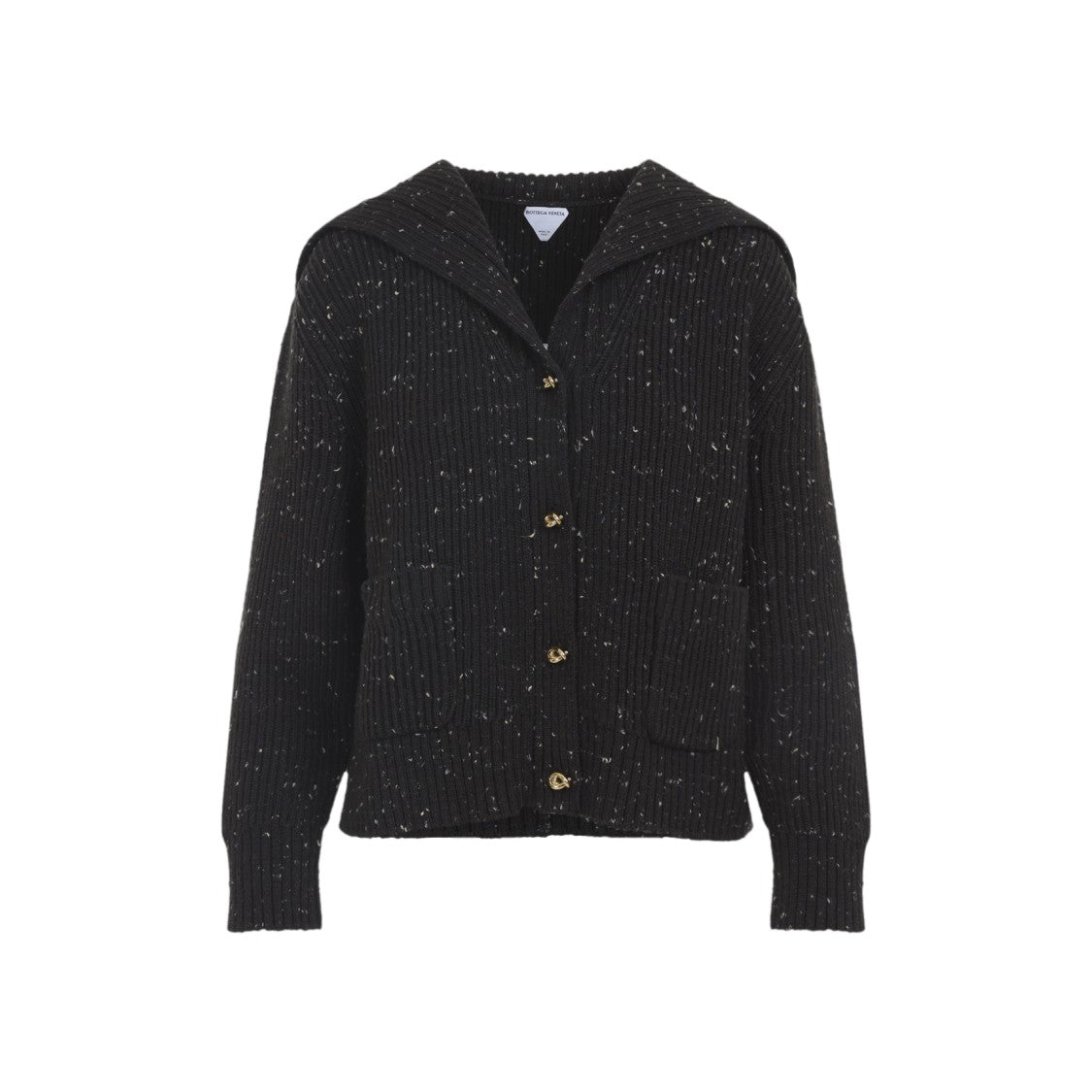 Bottega Veneta Speckled Black Knitted Cardigan With Hood And Functional Pockets