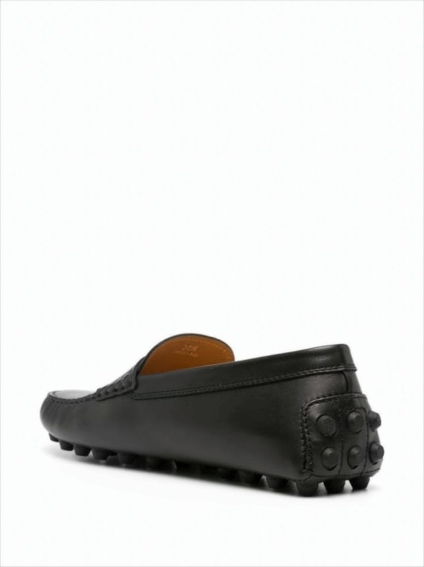 Tod's Penny Strap Black Leather Loafer With Pebbled Sole