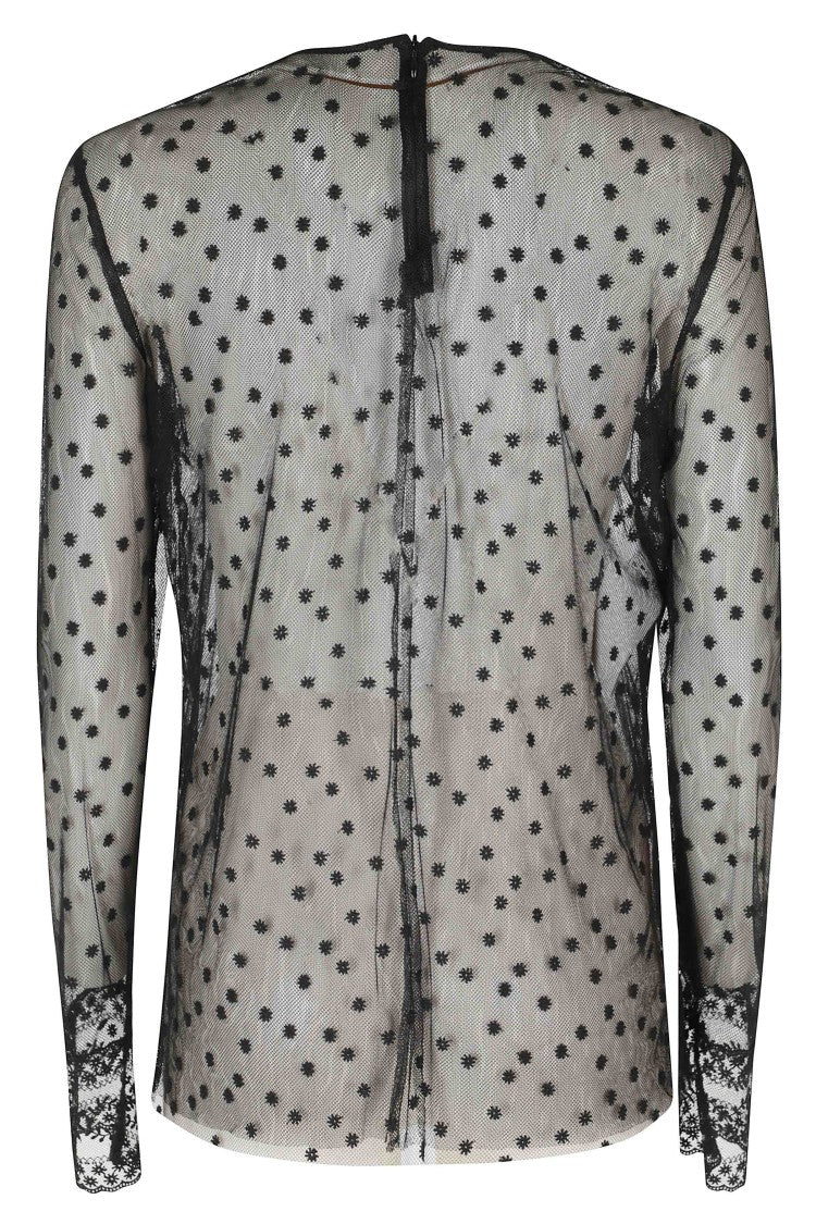 Alberta Ferretti Black Sheer Embroidered Floral Round Neck Polyester Blouse